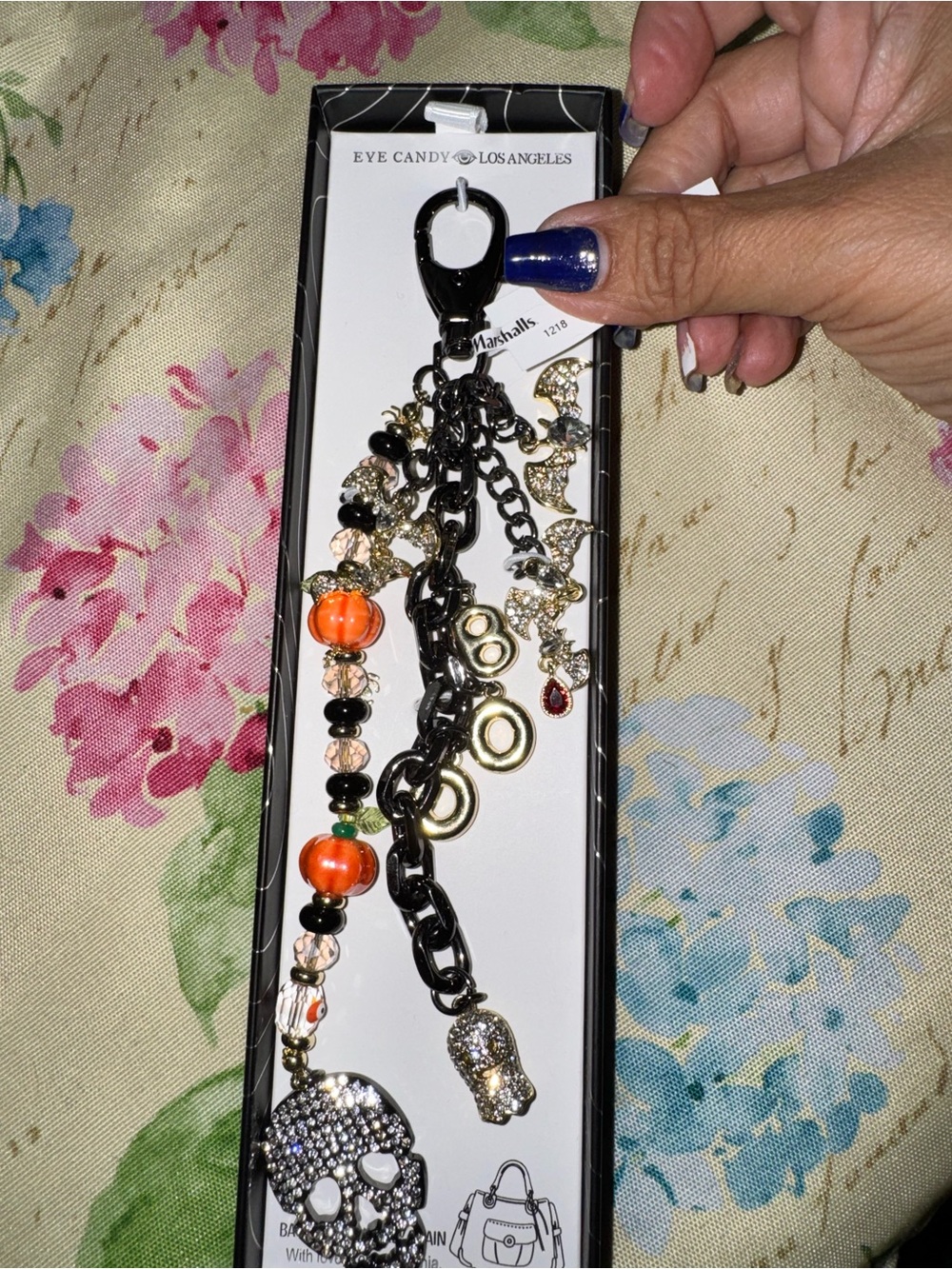 Halloween Skull Orange & Black Charm Keychain